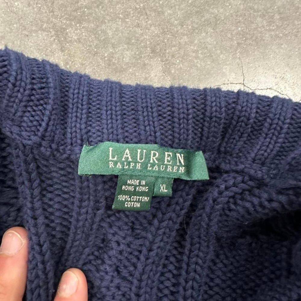 *SOLD* Ralph Lauren womens navy blue heavy cable knit button up cardigan Size XL - Picture 3 of 5